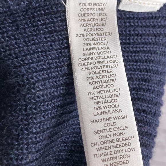 Ann Taylor LOFT Large L Navy Metallic Shimmer Gold Sleeve Knit Pullover Sweater - Picture 4 of 4